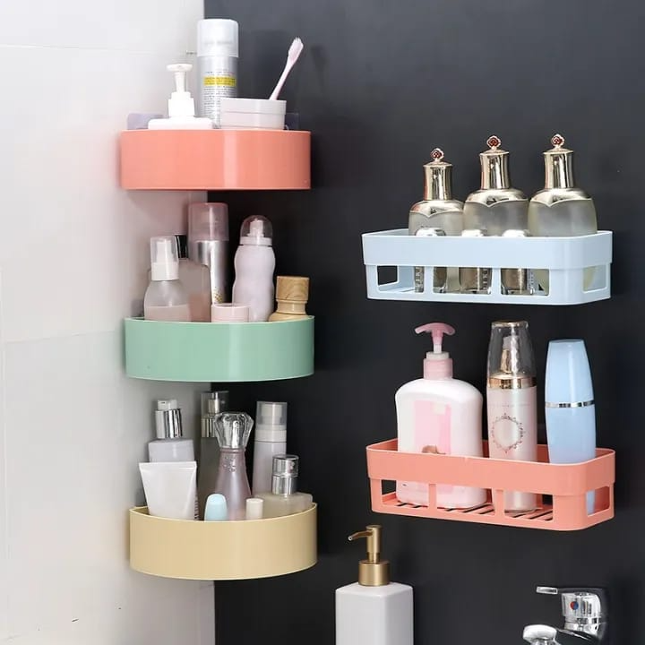 Plastic Inter Design Bathroom Kitchen Organize Shelf Rack Shower Corner with Wall Mounted Suction Cup