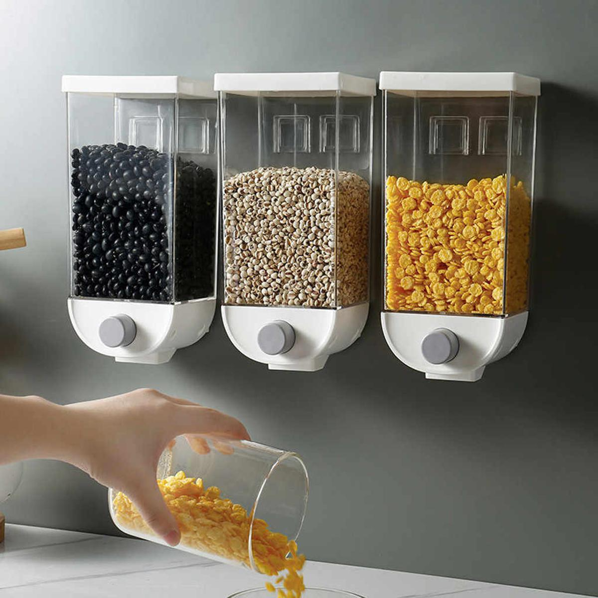 Food Storage Airtight Clear Container Kitchen Wall Mounted Cereal Dispenser Dry Food Dispenser Food Storage Tank Kitchen Wall Hanging Airtight Container.