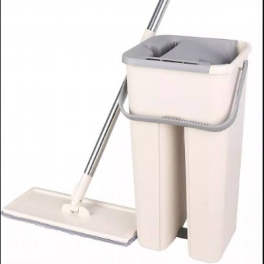 Floor Mop and Bucket Set Flat Mop Bucket System Flexible Mop Head 2 Reusable Microfiber Pads Home Hardwood Floor Mop Bucket with Wringer Extended Stainless Steel Handle Mop