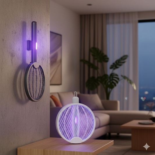 3 In 1 3000V Cordless Rechargeable Electric Mosquito Bug Zapper Foldable Handheld Mosquito Killing Lamp Fly Trap - White