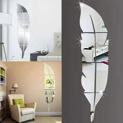 Large Feather Plume 3D Mirror Wall Sticker For Living Room