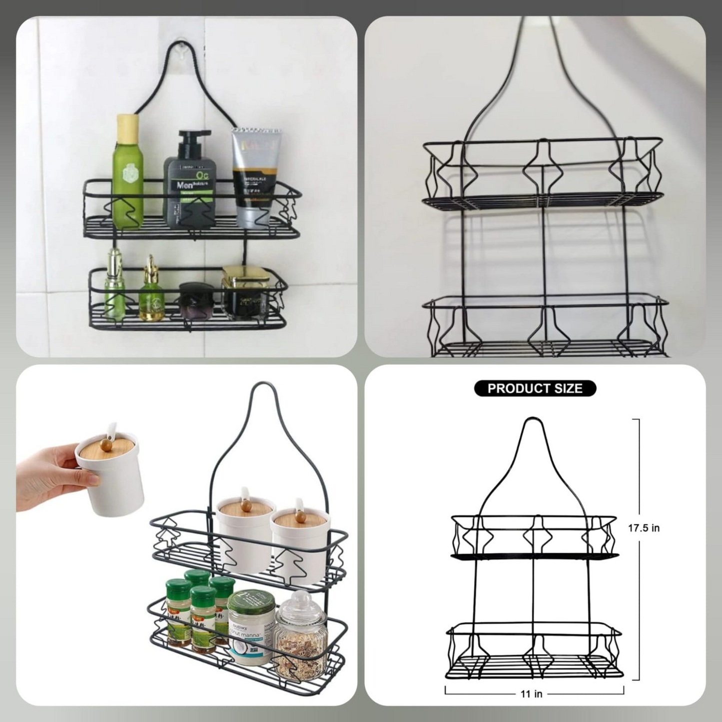 Hanging Shower Caddy Over Showerhead with Hooks Bathroom Shower Organizer Storage Rac