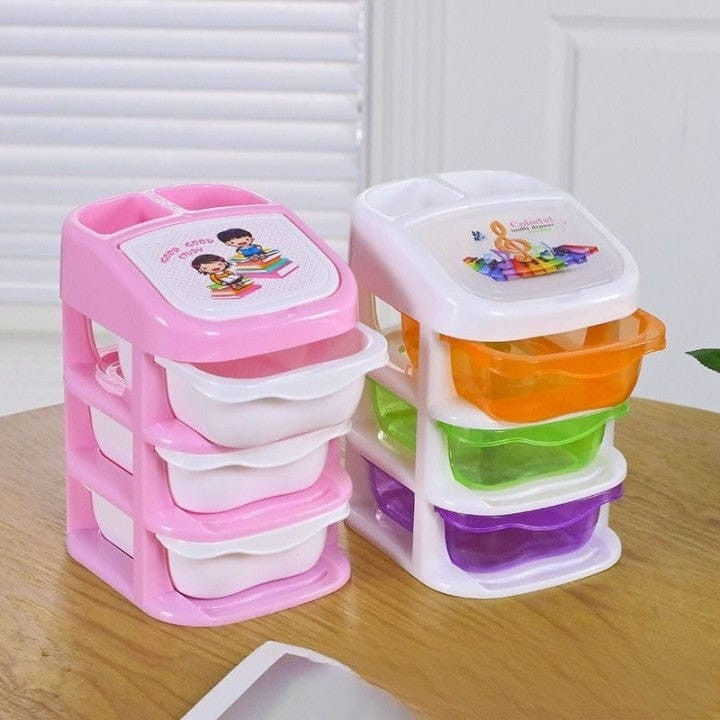 Plastic 3 Layers Mini Desktop Drawer Storage Box (Multicolour)