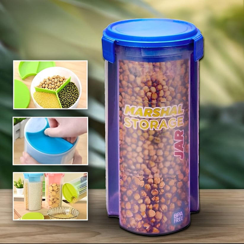 New 3 In 1 Marshal Storage Jar - 3 Portion storage jar - Multipurpose kitchen jar - 3 Portion Compartment Moisture Air Tight - Plastic Jar - Marshal jar - 3 Separate Jar - Transparent Storage Jar