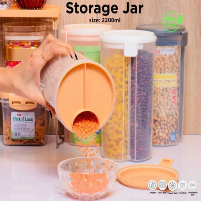 New 3 In 1 Marshal Storage Jar - 3 Portion storage jar - Multipurpose kitchen jar - 3 Portion Compartment Moisture Air Tight - Plastic Jar - Marshal jar - 3 Separate Jar - Transparent Storage Jar
