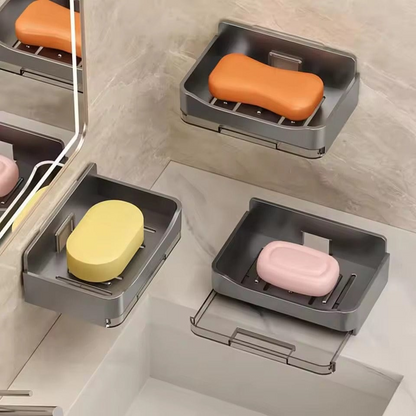 Soap Dish Double Layer Bathroom Wall Mounted Punch-Free Drain Box Sponge Holder