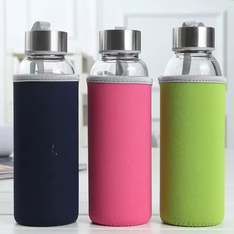 Glass Water Bottles Drink Bottle Bamboo Lid 550ml Random Colours