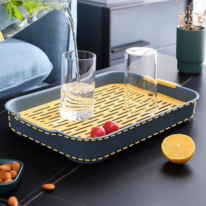 Double Layer Household Rectangular Cup Tray PP Mug Kitchen Cup Dish Durable Sink Tray Drying Storage Rack Fruit Platter