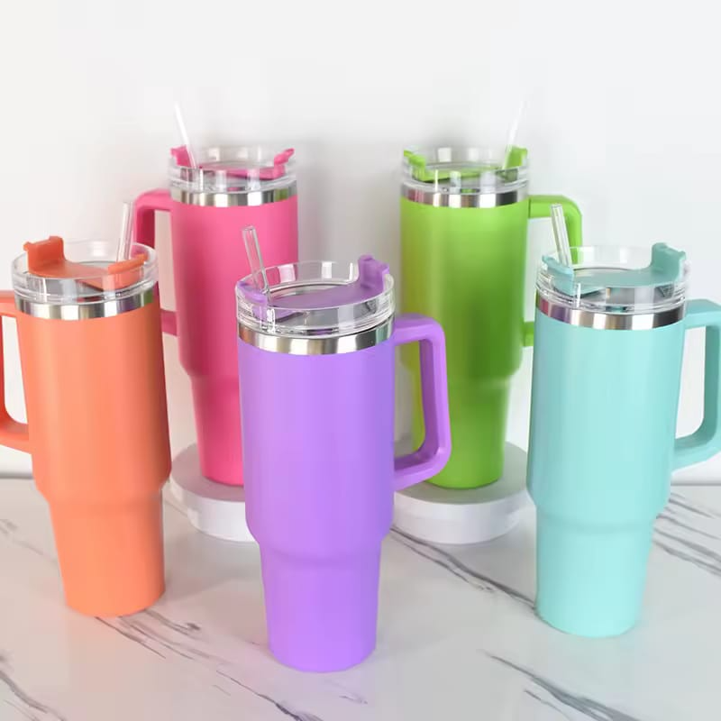 Portable Stainless Steel Insulated Tumbler Cup Large Capacity with Straw 1200ml Random Colours