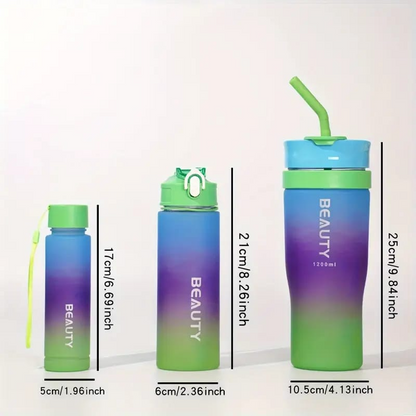 1.2L 3pcs Sets Ice Bar Mug Gradient Color Straw Mug Handheld Tumbler  Random Colours