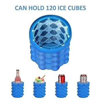 New Magic Ice Cube Maker Genie Silicone - Ice Bucket The Revolutionary Space Saving Ice Cube Maker - Blue