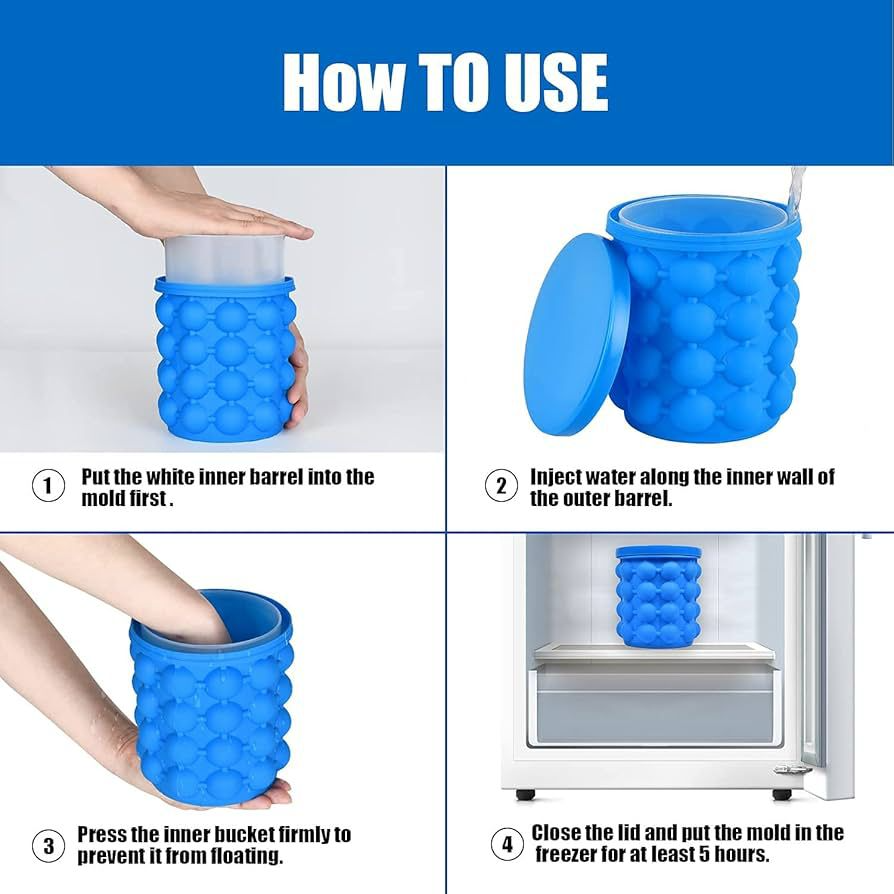 New Magic Ice Cube Maker Genie Silicone - Ice Bucket The Revolutionary Space Saving Ice Cube Maker - Blue