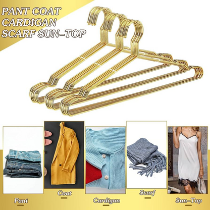 10pcs Gold Stainless Steel Coat Hangers, Metal Clothes Hangers for Adults.and Kids, Non-Slip Closet Organizer Shelf