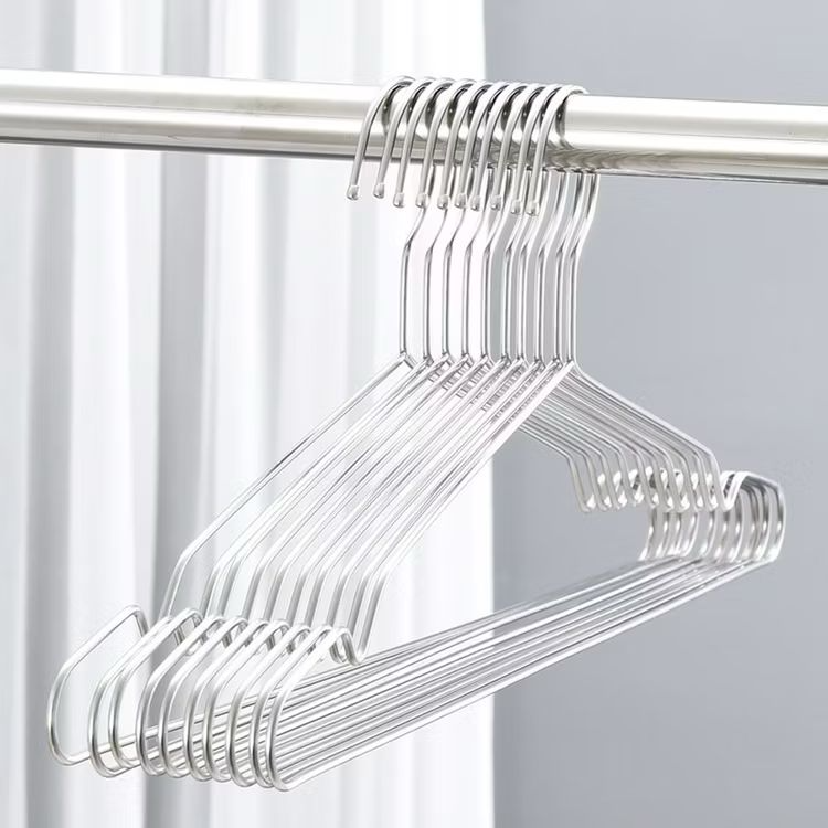 10pcs Gold Stainless Steel Coat Hangers, Metal Clothes Hangers for Adults.and Kids, Non-Slip Closet Organizer Shelf