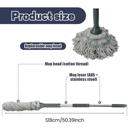Self Wringing Mop for Floor Cleaning Wet Mop with 50 Inch Long Handle Highly Absorbent Cotton Thread Floor Mop with 2 Reusable Heads for Floor Cleaning for Cleaning Hardwood Tile Marble