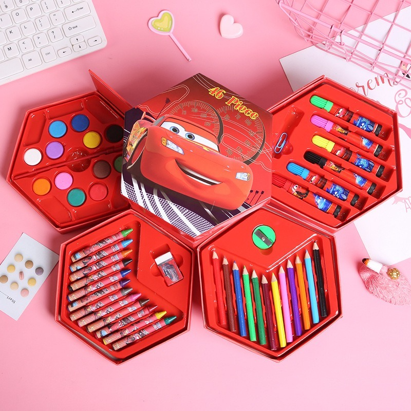 46 Pieces Coloring Kit Set - With Color Pencil, Crayons, Water Color, And Sketch Pens - Hexagon