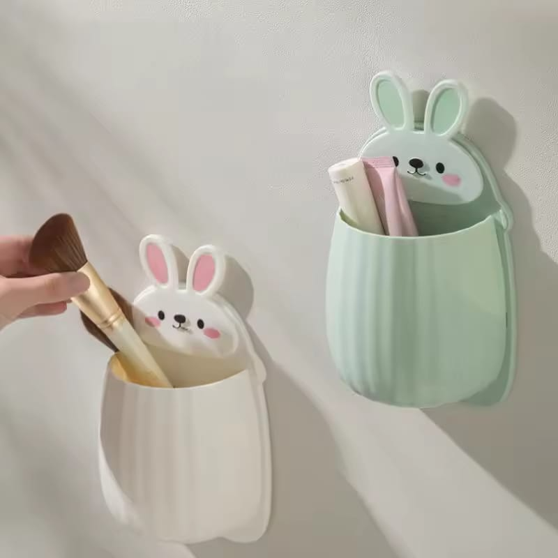 Cute Rabbit Toothbrush Holder, Multipurpose Free Punch Shelf, Wall Hanging Rabbit Storage Holder