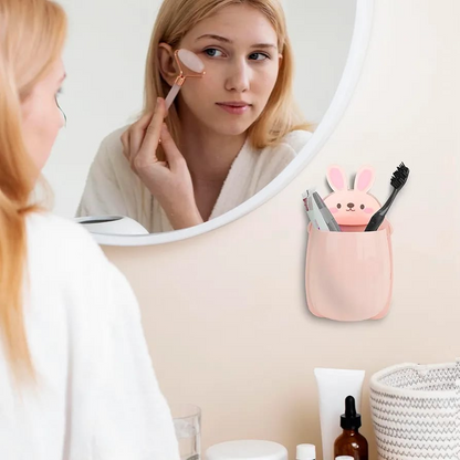 Cute Rabbit Toothbrush Holder, Multipurpose Free Punch Shelf, Wall Hanging Rabbit Storage Holder