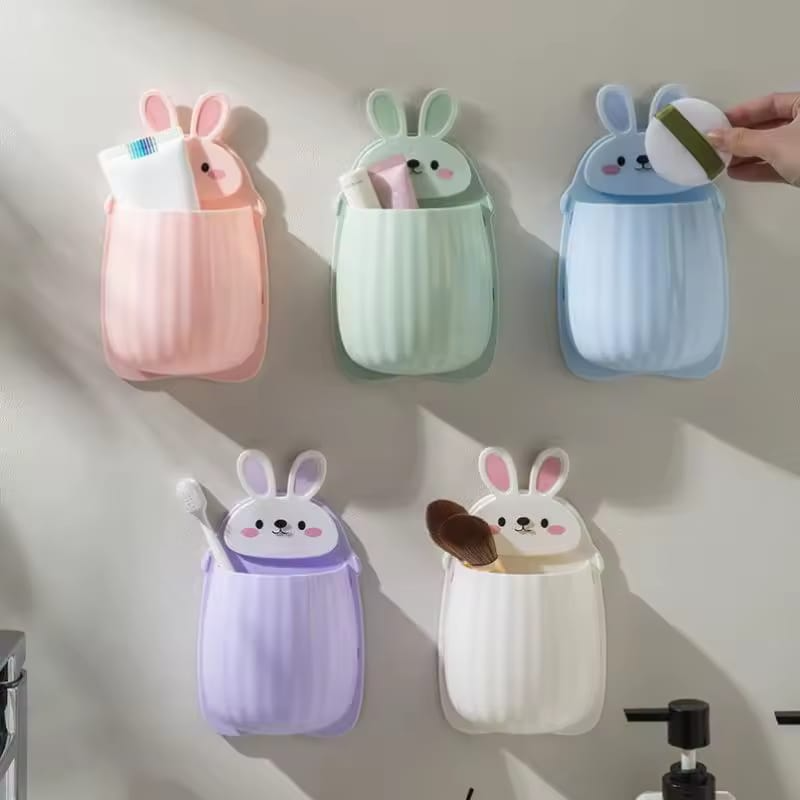 Cute Rabbit Toothbrush Holder, Multipurpose Free Punch Shelf, Wall Hanging Rabbit Storage Holder