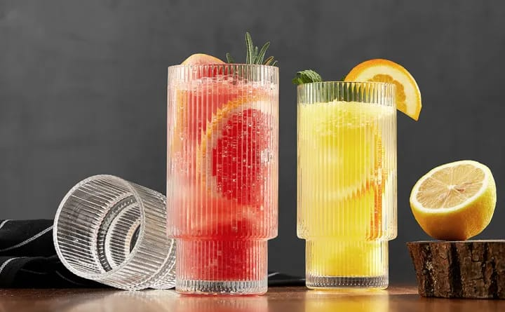 Ribbed Tumbler Glass improted Glass Cups, Model 12oz or 16oz Drinking Glasses with Lids and Glass Straws Glassware for Juice Cocktail Iced Coffee Mugs.,,....