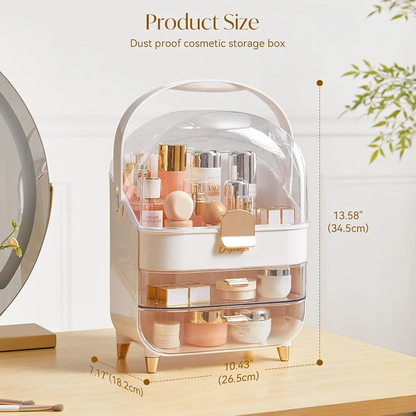 Makeup Storage Organizer with Lid, Waterproof Cosmetics Skincare Organizer for Vanity, Portable Makeup Storage Box for Countertop, Gift.
