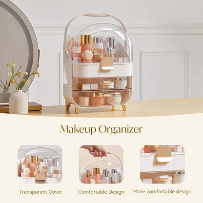 Makeup Storage Organizer with Lid, Waterproof Cosmetics Skincare Organizer for Vanity, Portable Makeup Storage Box for Countertop, Gift.