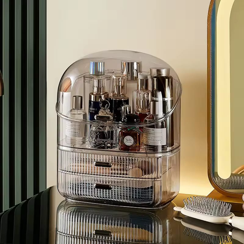 Creative Desktop Makeup Cosmetics Storage Organizer Transparent Full Open Design Crystal Plastic Makeup Storage Organizer Makeup Brushes Lipsticks Perfume Storage Organizer