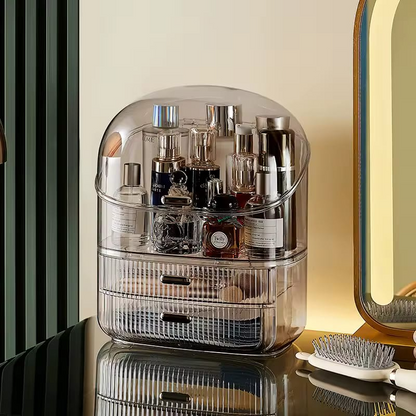 Creative Desktop Makeup Cosmetics Storage Organizer Transparent Full Open Design Crystal Plastic Makeup Storage Organizer Makeup Brushes Lipsticks Perfume Storage Organizer