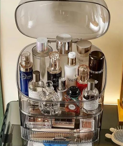 Creative Desktop Makeup Cosmetics Storage Organizer Transparent Full Open Design Crystal Plastic Makeup Storage Organizer Makeup Brushes Lipsticks Perfume Storage Organizer