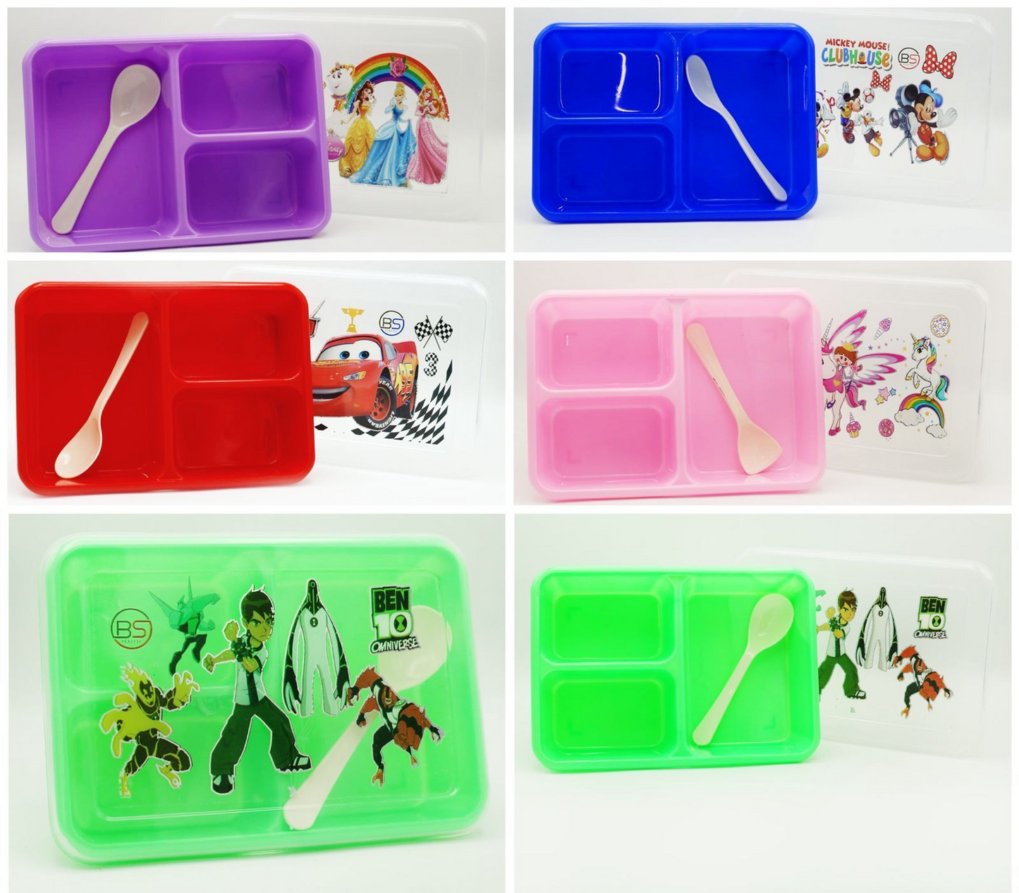 3 Portion Bubbly Single Layer Plastic Lunch Box with Spoon.
