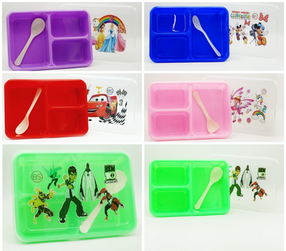 3 Portion Bubbly Single Layer Plastic Lunch Box with Spoon.
