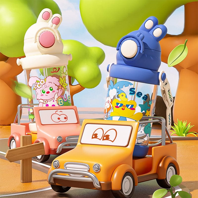 Cute Bunny-Themed Kids Water Bottles with Strap