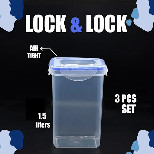 Food Storage Airtight Container Set, BPA-Free Plastic, Microwave Safe, Pack of 3 (1.5L, 2L, 3L)