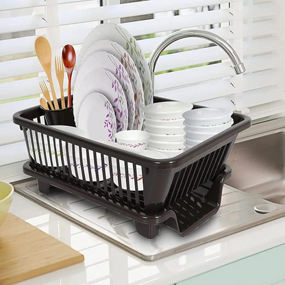 3 in 1 Kitchen Sink Dish Drying Rack Washing Holder Basket Organizer with Drain Tray and Cutlery Holder, Plastic Drainer Basket, Kitchen Dish Rack Holder