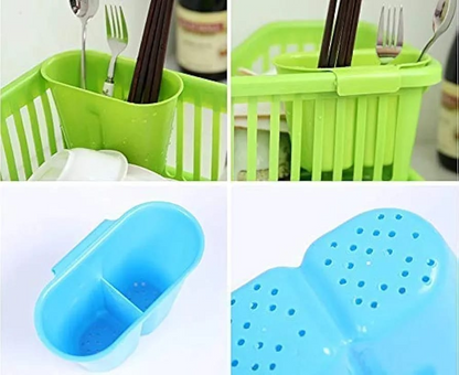 3 in 1 Kitchen Sink Dish Drying Rack Washing Holder Basket Organizer with Drain Tray and Cutlery Holder, Plastic Drainer Basket, Kitchen Dish Rack Holder