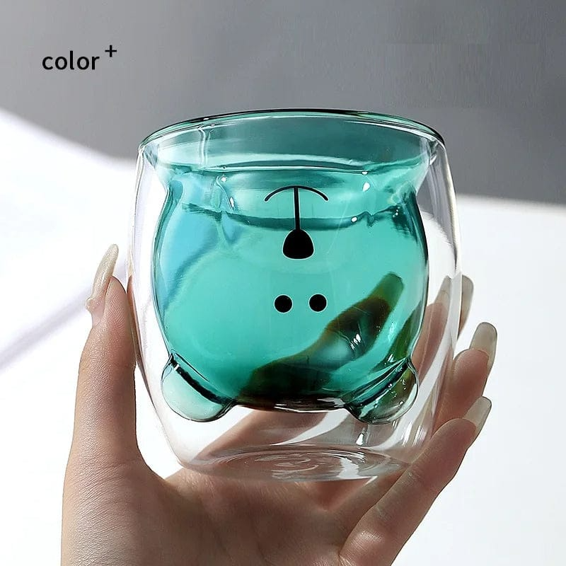 Double Wall Insulated Glass Espresso Cup Milk Couple Double Wall Glass Mugs Cute Bear Tea Cups White Brown Glass Mugs for Funny Valentines Day Birthday Gifts for You,Pin