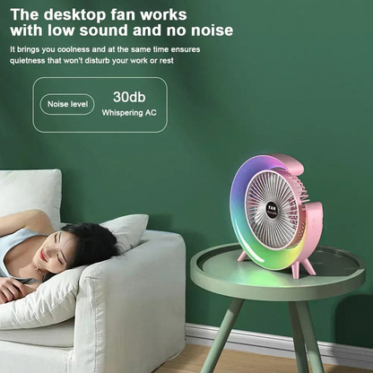 Fans and Table Lamp, 360° Rotatable Desk Fans, 3 Speeds Adjustable Table Fan with Ambient Light, 1800mah Rechargeable Travel Fan Colorful Night Lights for Bedroom Home Office Outdoor