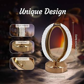Crystal Table Lamp LED Light O-shaped Dimmable Desk Portable Ambient Night Creative Bedside Small Nightstand for Living Room Bedroom Home