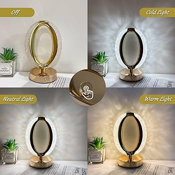 Crystal Table Lamp LED Light O-shaped Dimmable Desk Portable Ambient Night Creative Bedside Small Nightstand for Living Room Bedroom Home