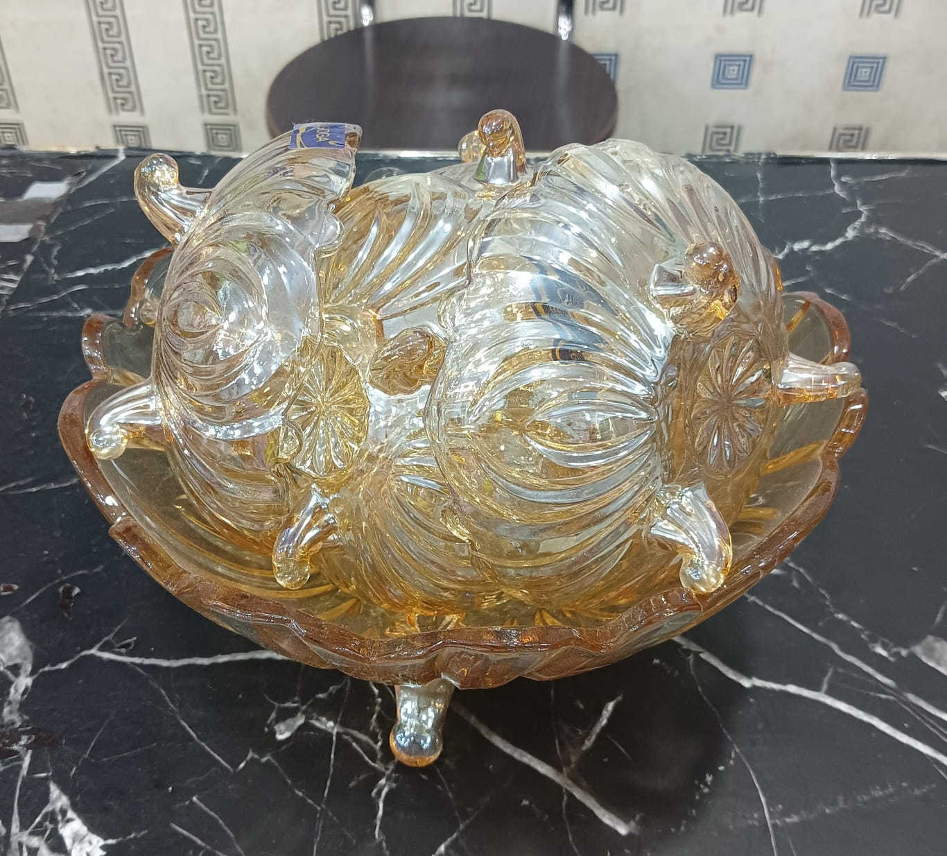 Fruit Bowl Fruit Basket Crystal Glass Fruit Plate Modern Creative Living Room Office Party Fruit Tray Bowl Stand,Transparent.7 PIECE SET