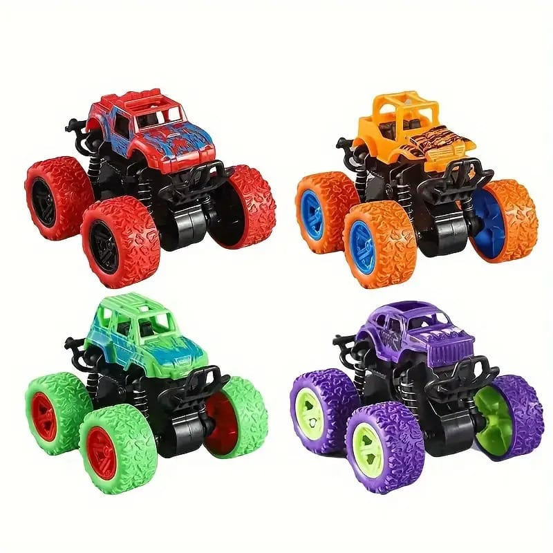 Monster Truck Car Vehicle Push and Go Friction Powered 360 Rotating Double Sided Flip 4 Wheel Stunt Car Toy For Kids Boys Girls 360 Rotate Side Toys