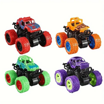 Monster Truck Car Vehicle Push and Go Friction Powered 360 Rotating Double Sided Flip 4 Wheel Stunt Car Toy For Kids Boys Girls 360 Rotate Side Toys
