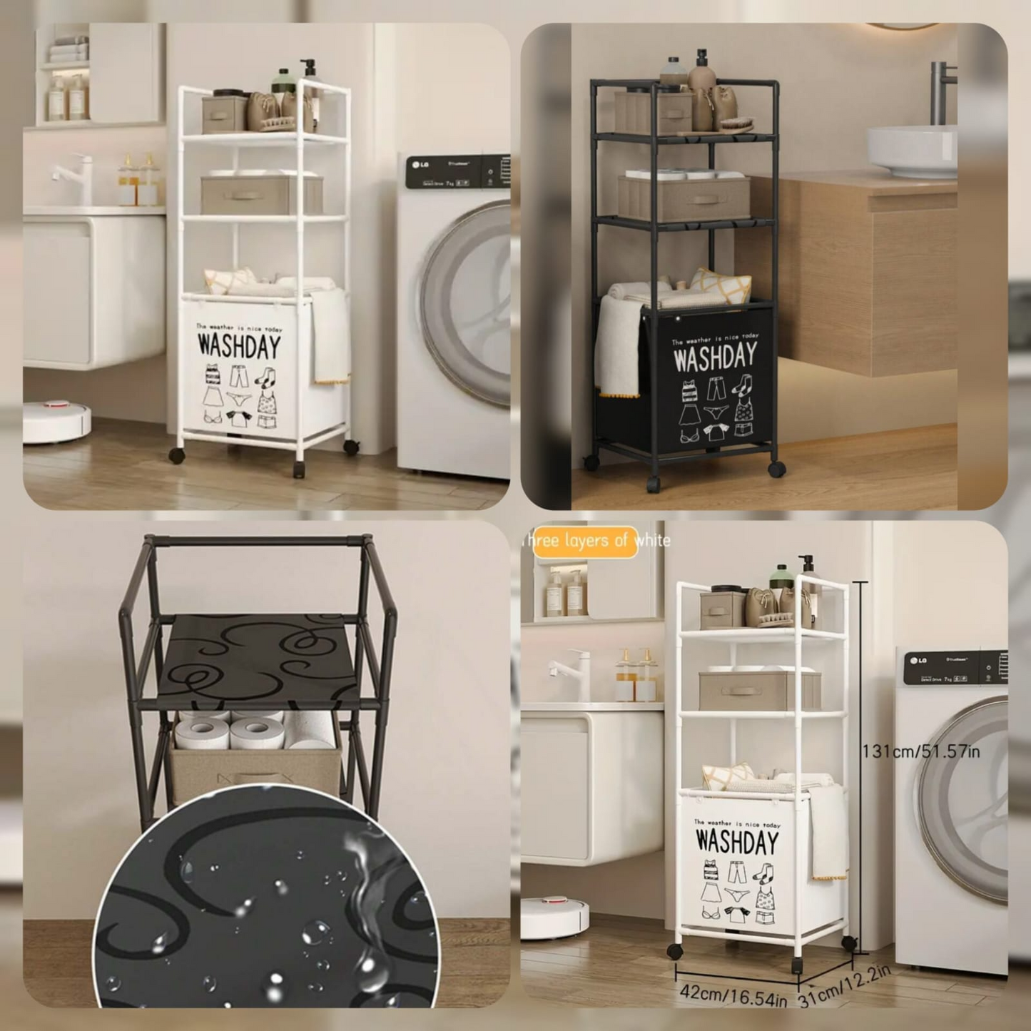 2 Layer Multifunctional Laundry Storage Rack-Black