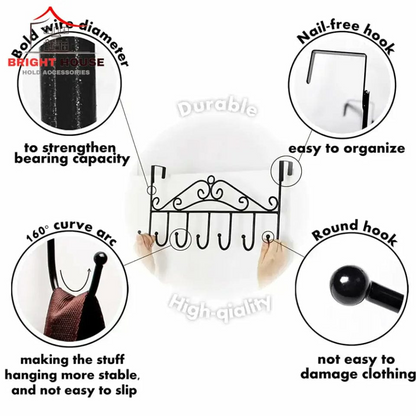 Anti-rust Overdoor Organizer Rack with 7 Hooks for Bathroom Bedroom Hat Purse Robe, Over Door Hooks, Over The Door Hanger for Hanging, Over Door Towel Rack Coat Rack Hanger Hooks for Clothes