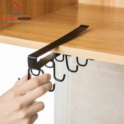 6 Hooks Tea Mug Cup Holder Under Cabinet Shelf Metal Rack Spoon Glass Kitchen Utensils Organizer