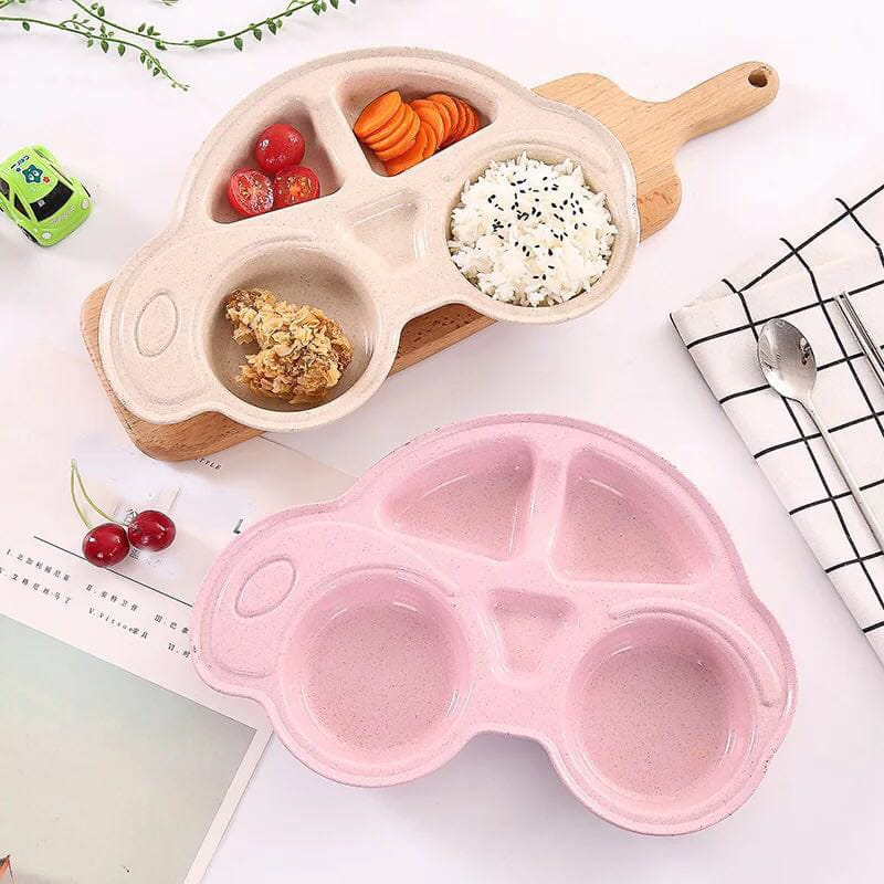 Baby Feeding Plate Cute Car Style Dishes Eco Friendly Kids Plate Spoon and Fork Tableware Set