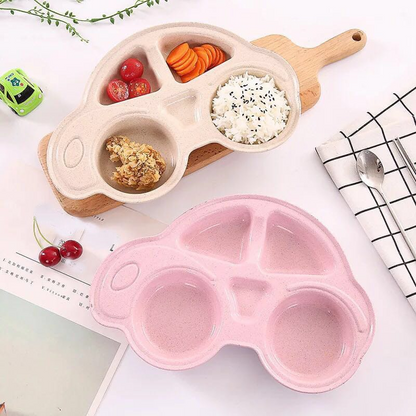 Baby Feeding Plate Cute Car Style Dishes Eco Friendly Kids Plate Spoon and Fork Tableware Set