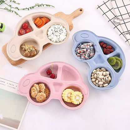 Baby Feeding Plate Cute Car Style Dishes Eco Friendly Kids Plate Spoon and Fork Tableware Set
