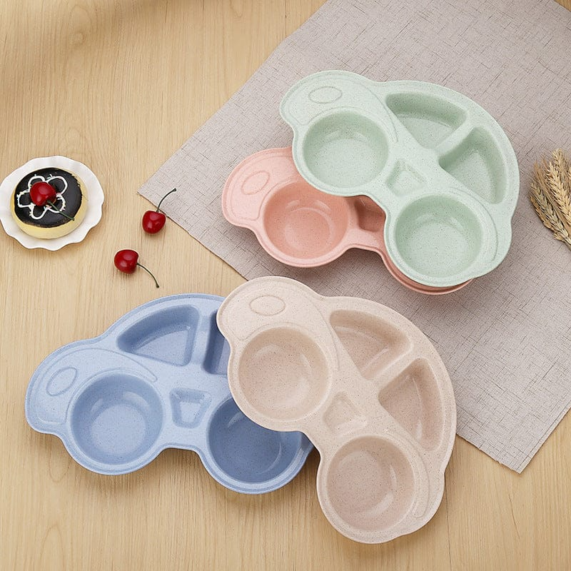 Baby Feeding Plate Cute Car Style Dishes Eco Friendly Kids Plate Spoon and Fork Tableware Set
