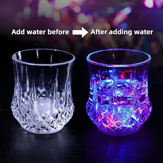 LED Flashing Glowing Water Liquid Activated Light Up Glass Cup Mug Luminous Party Drink Cup